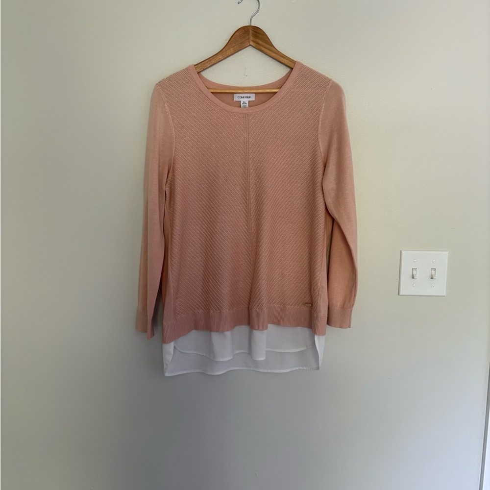 Calvin Klein Women’s Peach Chevron Layered Knit Sweater - US XL